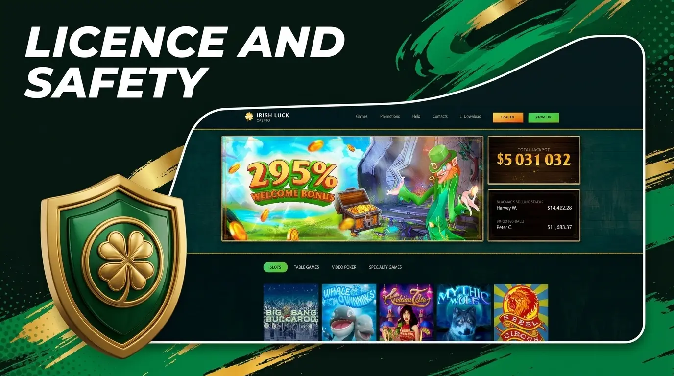 Golden shield on the Irish Luck licence and safety banner