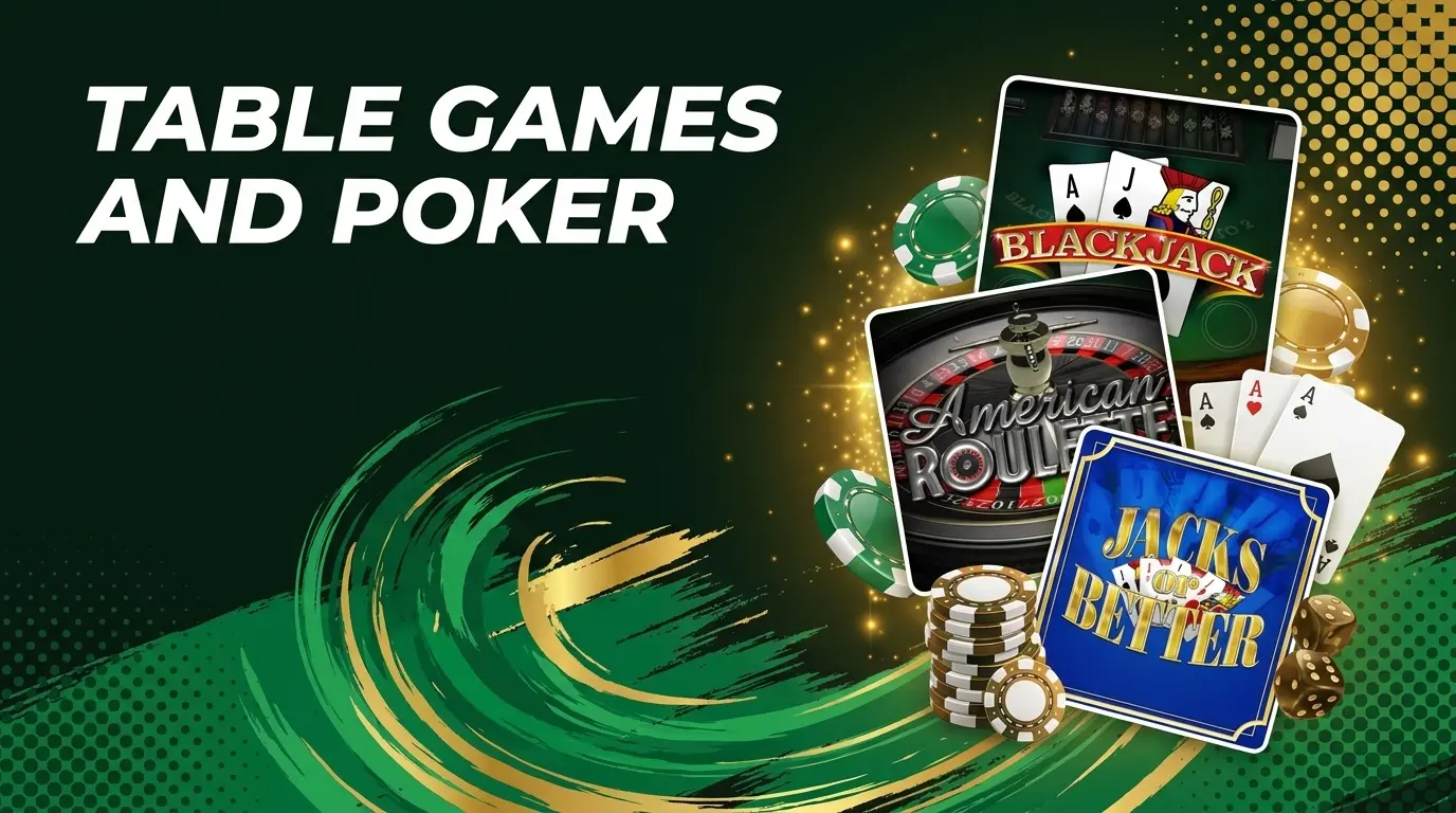 Roulette wheel, cards and chips on green felt