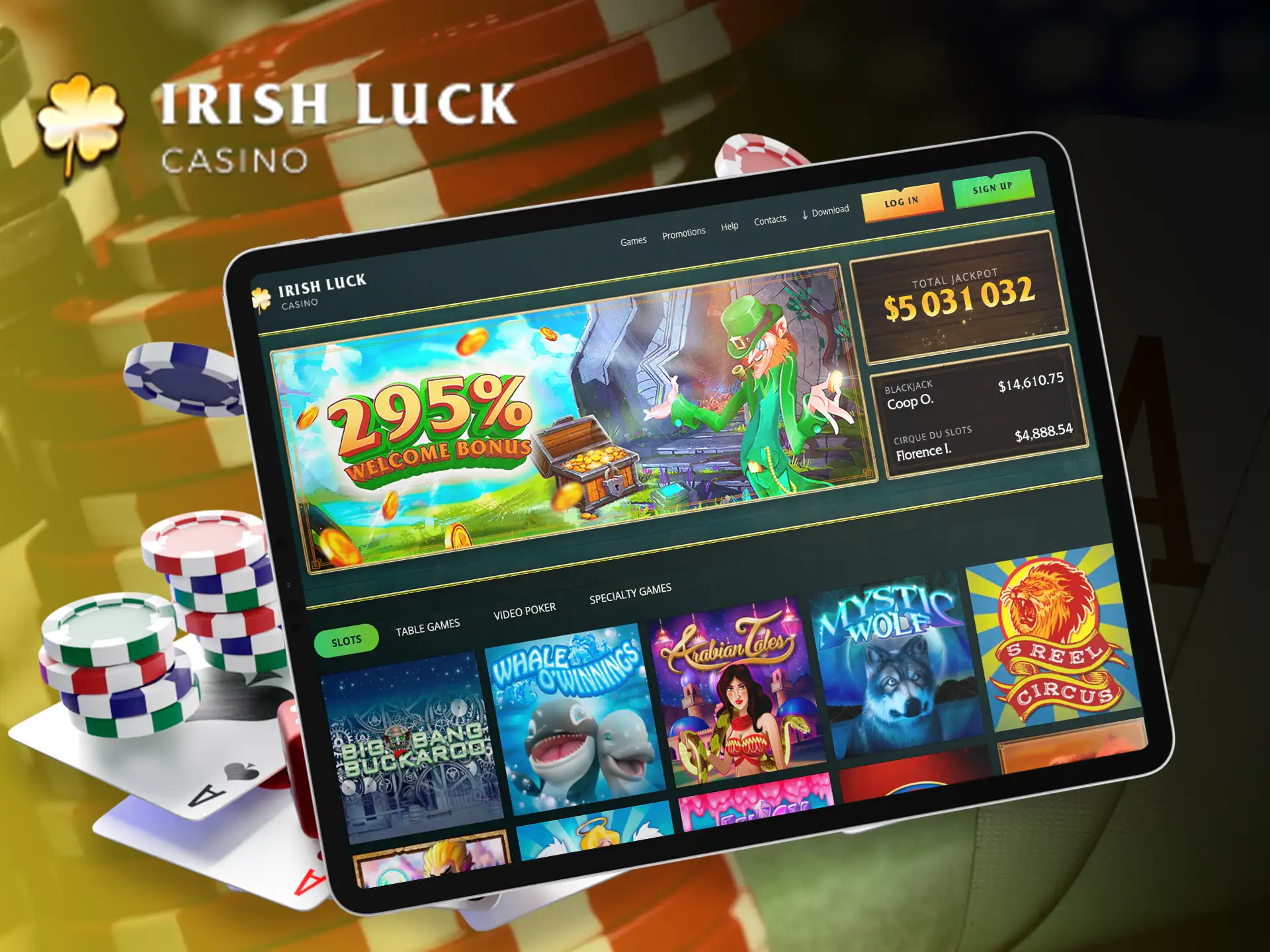 Roulette is the headliner in this category, you will also find blackjack, poker, baccarat and other types of gambling games in Irish Luck.